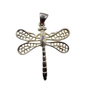 Sterling Silver 925 Dragonfly Pendant Charm Openwork Necklace 1.14in 1.93g Gift